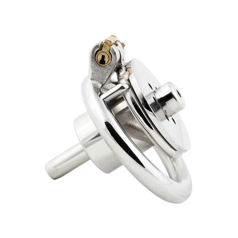 Negative Flat Extreme Small Male Chastity Device with Catheter Stainless Steel Contrary Cock Cage for Men SM Penis Exercise Sex Toys (Not include rings and locks)