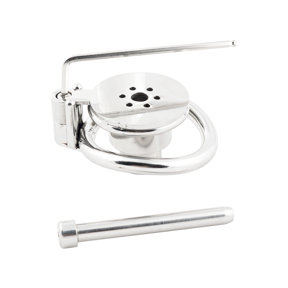 Men's Chastity cage Negative Flat Extreme Small Stainless Steel Contrary casity cage with Stainless Steel Catheter (Not include rings and locks)