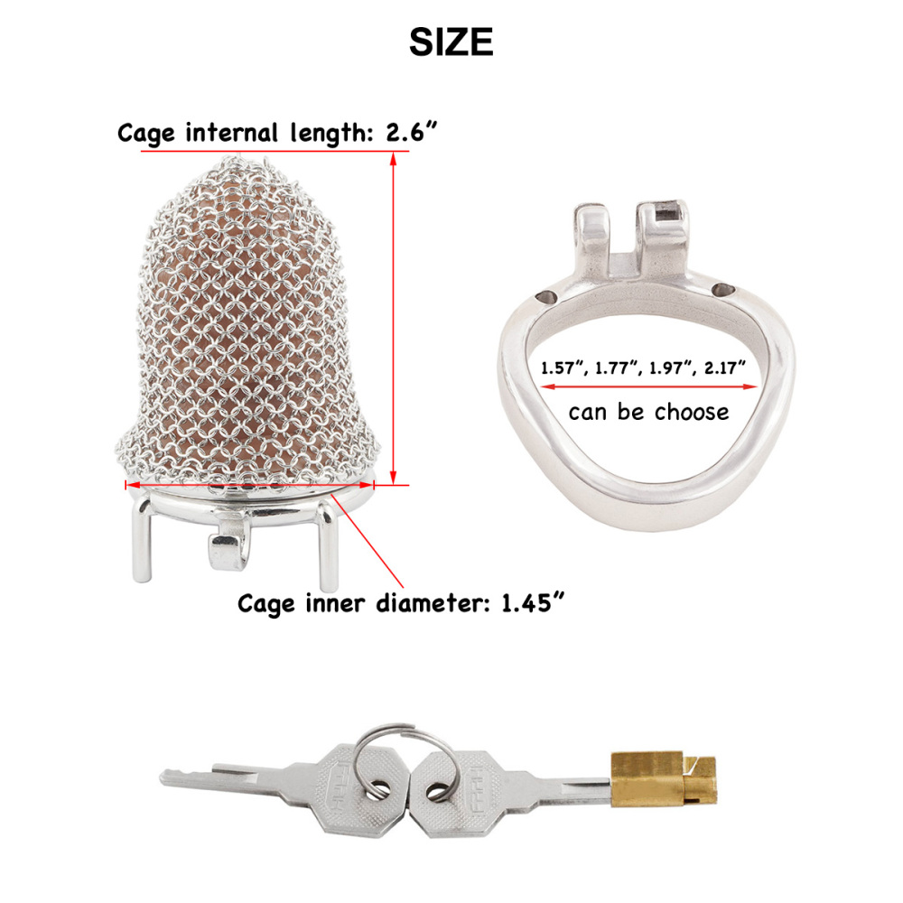 Stainless Steel Gauze Male Chastity Cage Metal Chastity Locks Comfortable Soft Cock Cage Easy to Wear Men's Virginity Lock - M Cage Length 2.6'' (only cages do not include rings and locks)