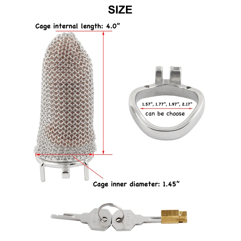 Stainless Steel Gauze Male Chastity Cage Metal Chastity Locks Comfortable Soft Cock Cage Easy to Wear Men's Virginity Lock - XL Cage Length 4''  (only cages do not include rings and locks)