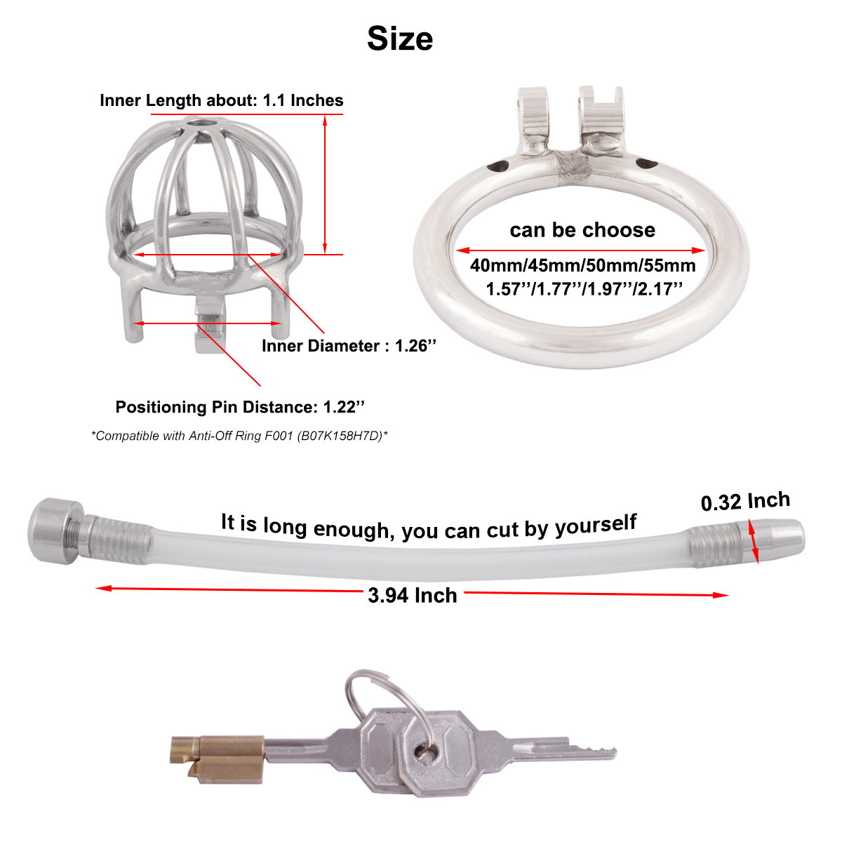 TERNENCE Metal Male Chastity Device Steel Stainless Cock Cage Sex Toy Ring with Tube