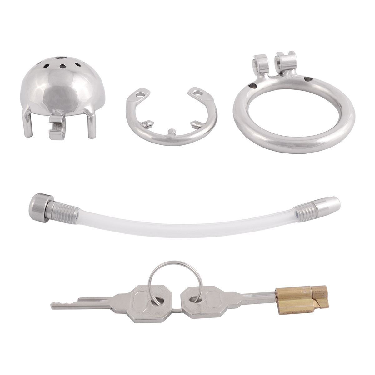 TERNENCE Super Small Male Chastity Cage Virginity Lock Cock Cage with Urethral Tube and Anti-Off Ring
