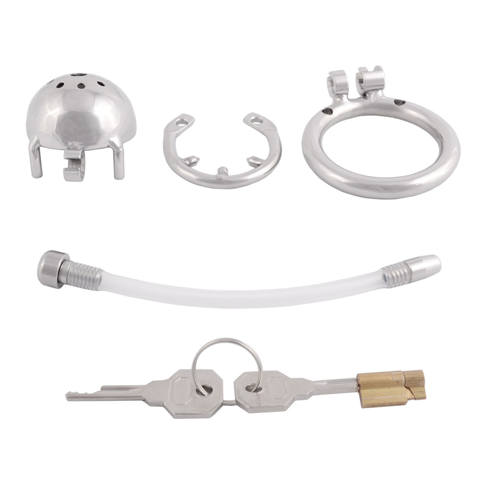 TERNENCE Super Small Male Chastity Cage Virginity Lock Cock Cage with Urethral Tube and Anti-Off Ring