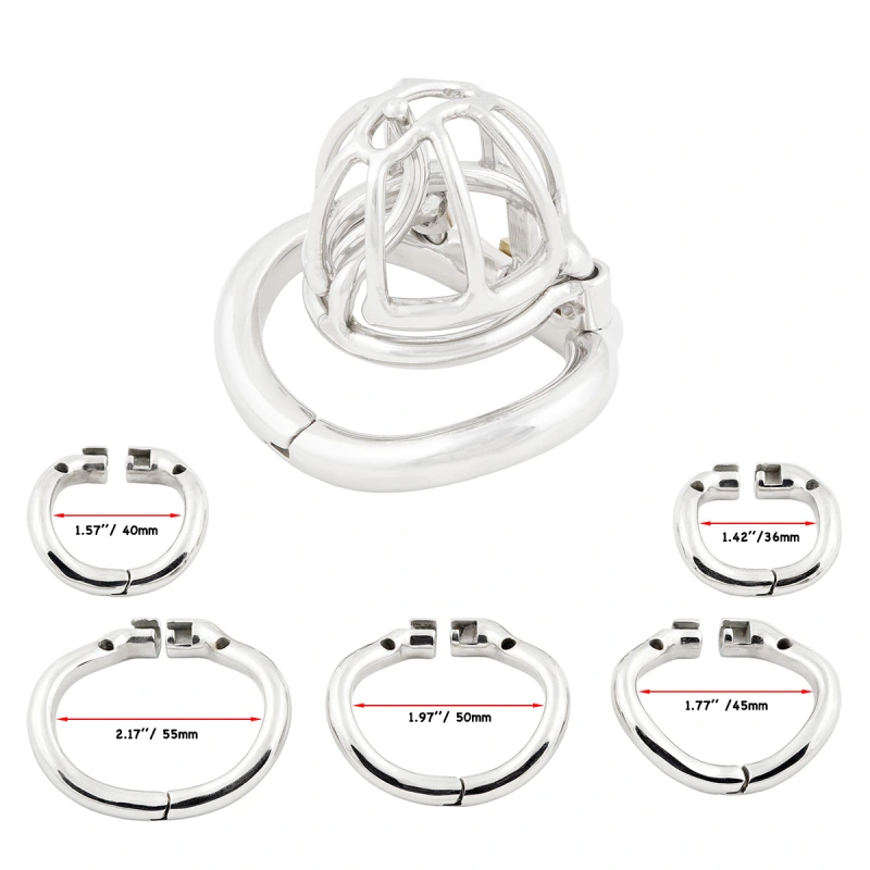 Male Chastity Device with Removable PA Puncture Hinged Ring Small Cock Cage Sex Toy