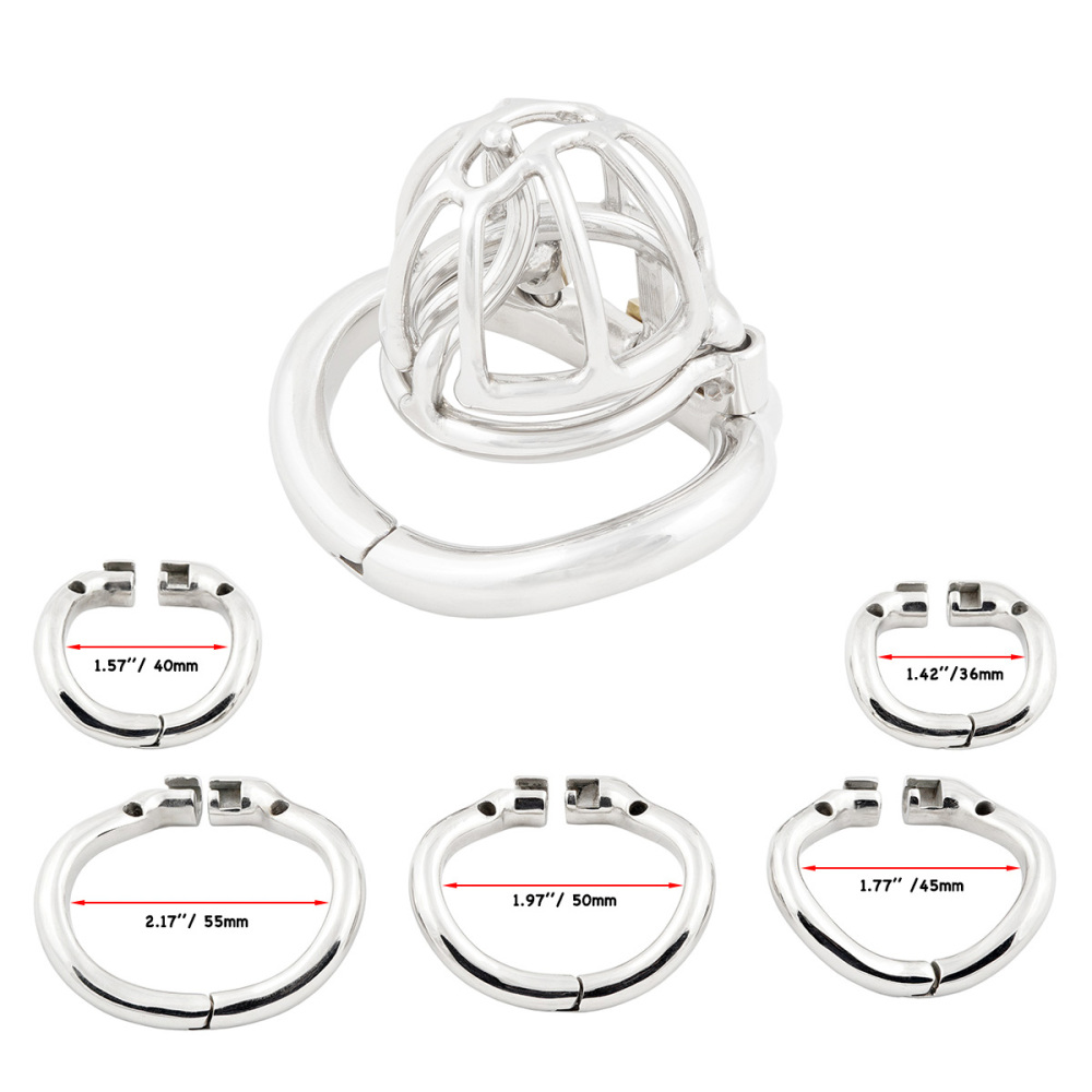 Male Chastity Device with Removable PA Puncture Hinged Ring Small Cock Cage Sex Toy