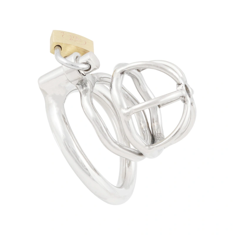 Male Chastity Device with Padlock Stainless Steel Cock Cage Ring Virginity Lock Chastity Belt for Adult Game Sex Toy
