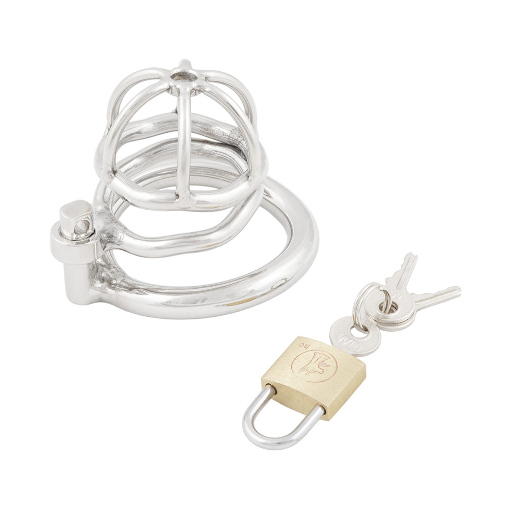 Male Chastity Device with Padlock Stainless Steel Cock Cage Ring Virginity Lock Chastity Belt for Adult Game Sex Toy