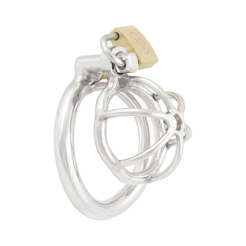 Short Male Chastity Device with Padlock Stainless Steel Cock Cage Virginity Lock Chastity Belt for Adult Game Sex Toy