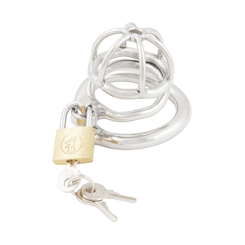 Male Chastity Device with Padlock Stainless Steel Cock Cage Ring Virginity Lock Chastity Belt for Adult Game Sex Toy
