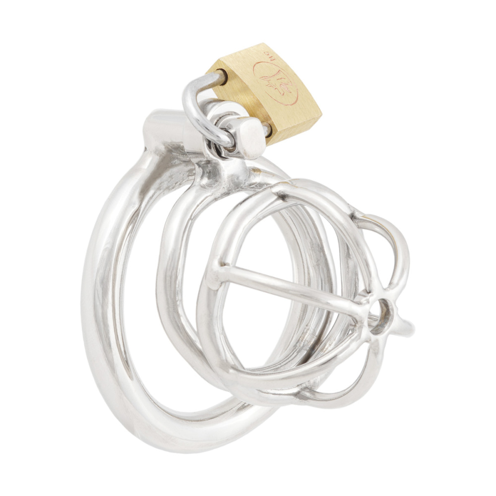 Male Chastity Device with Padlock Stainless Steel Cock Cage Ring Virginity Lock Chastity Belt for Adult Game Sex Toy