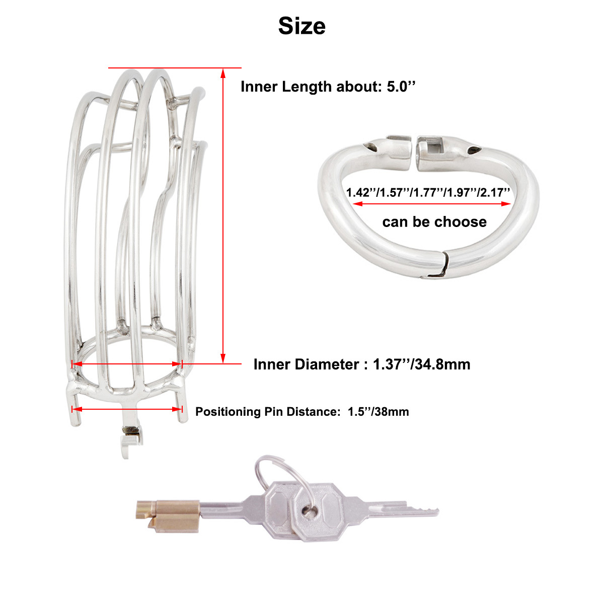 TERNENCE Chastity Device Male Cage Inside Length 5’’ Stainless Steel Long Section Men Chastity Lock