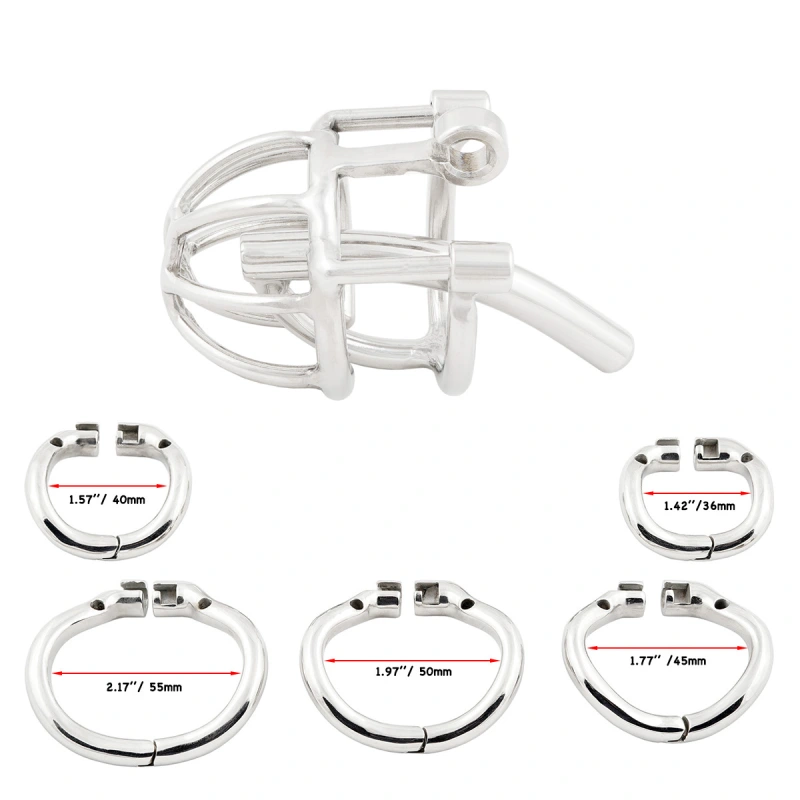 Male Chastity Device with Removable Catheter Hinged Ring Cock Cage SM Exercise Sex Toys