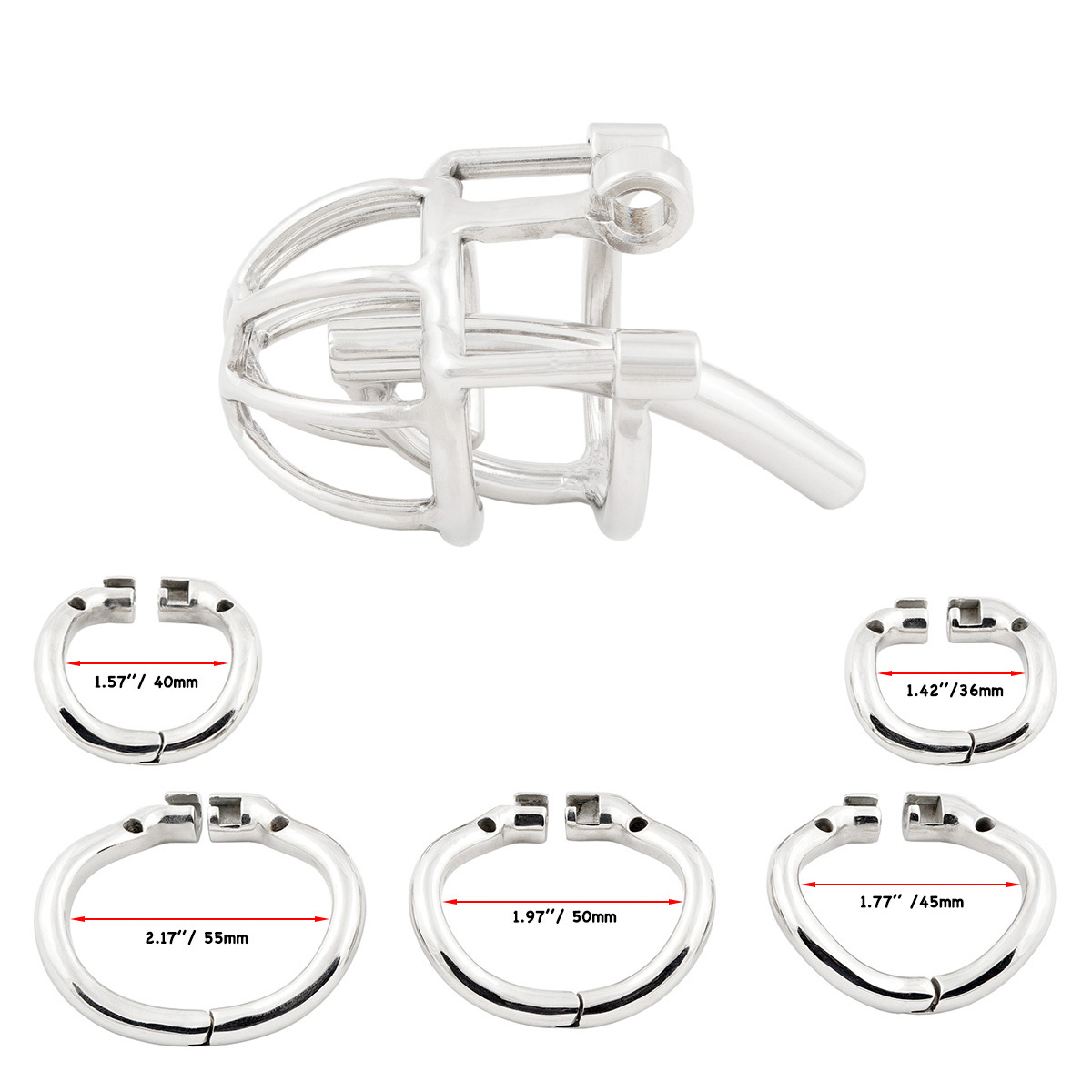 Male Chastity Device with Removable Catheter Hinged Ring Cock Cage SM Exercise Sex Toys