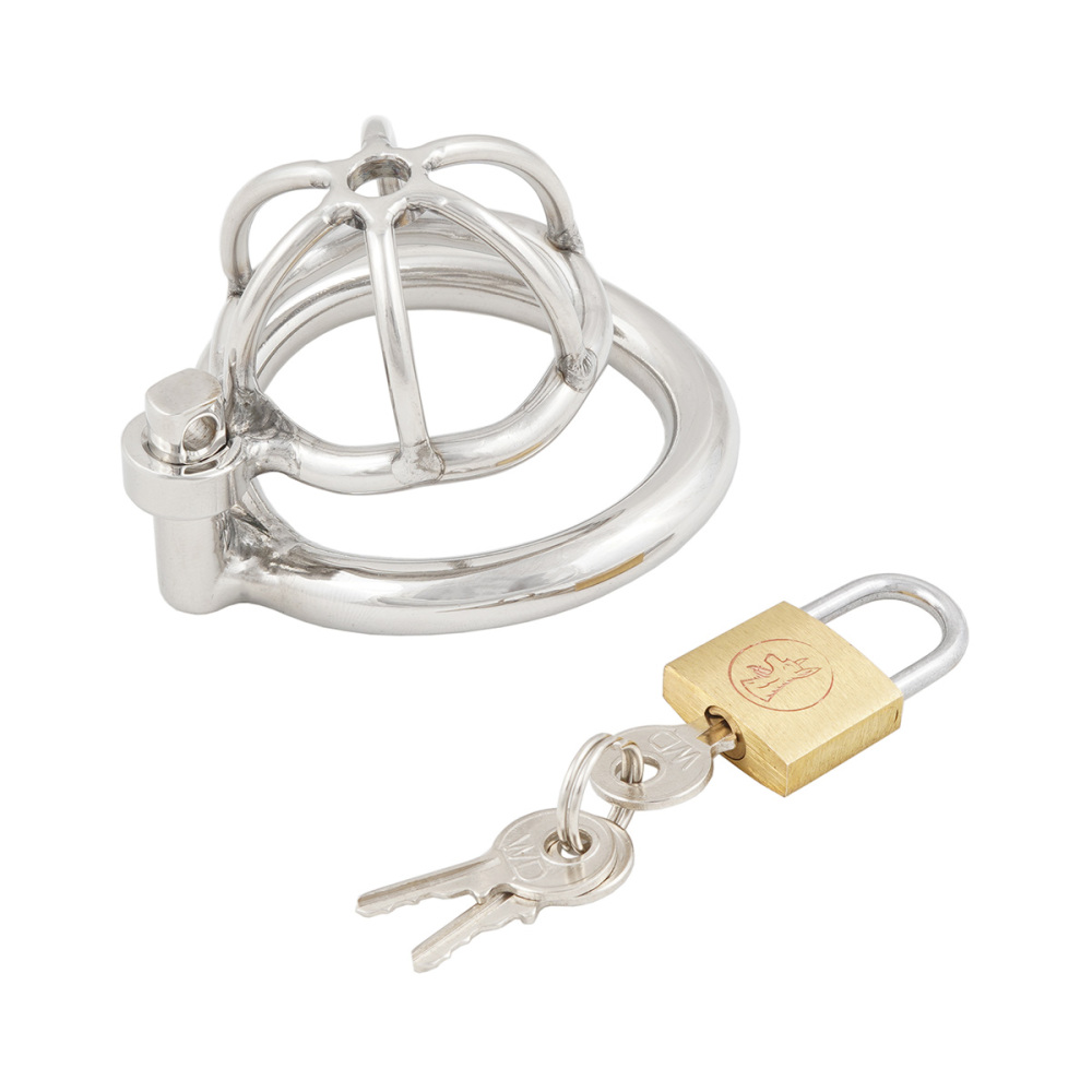 Short Male Chastity Device with Padlock Stainless Steel Cock Cage Virginity Lock Chastity Belt for Adult Game Sex Toy