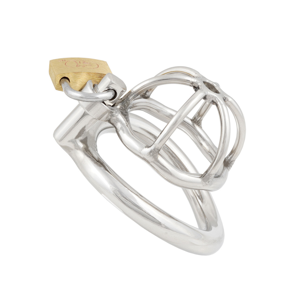 Short Male Chastity Device with Padlock Stainless Steel Cock Cage Virginity Lock Chastity Belt for Adult Game Sex Toy