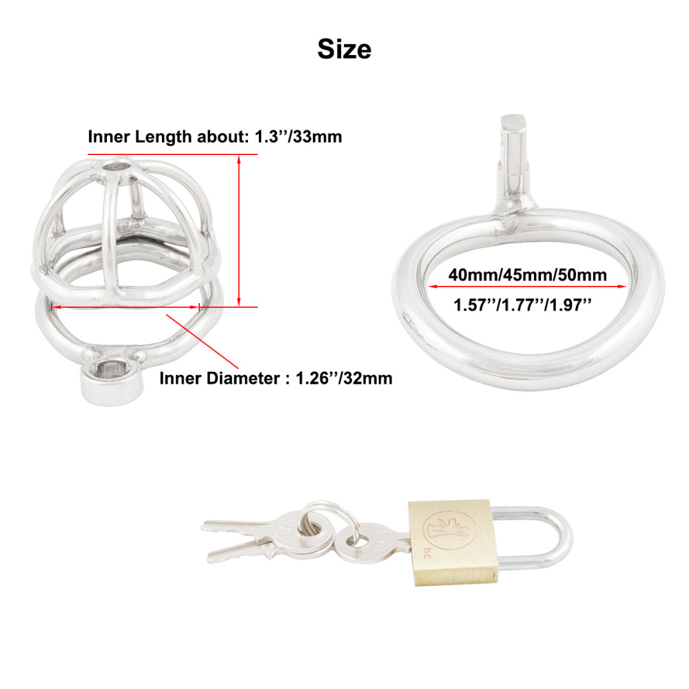 Male Chastity Device with Padlock Stainless Steel Cock Cage Ring Virginity Lock Chastity Belt for Adult Game Sex Toy