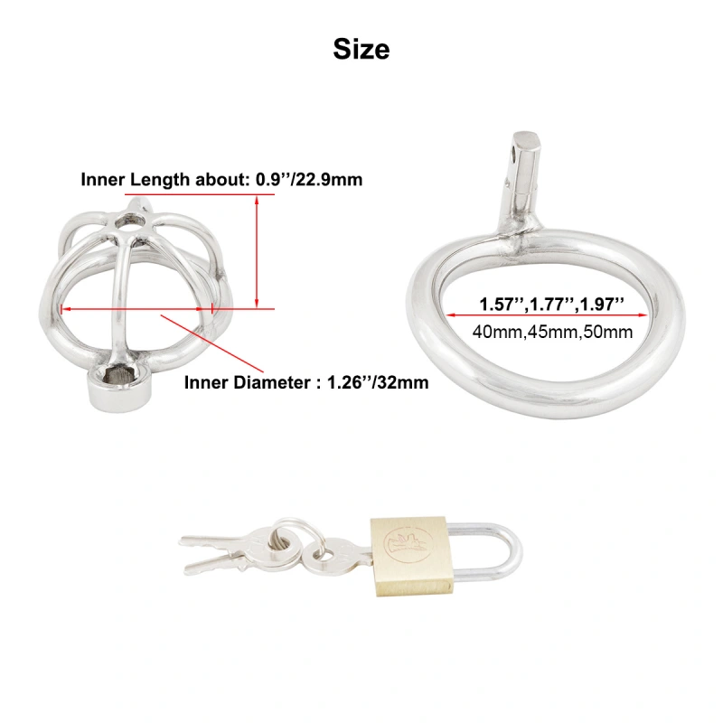 Short Male Chastity Device with Padlock Stainless Steel Cock Cage Virginity Lock Chastity Belt for Adult Game Sex Toy