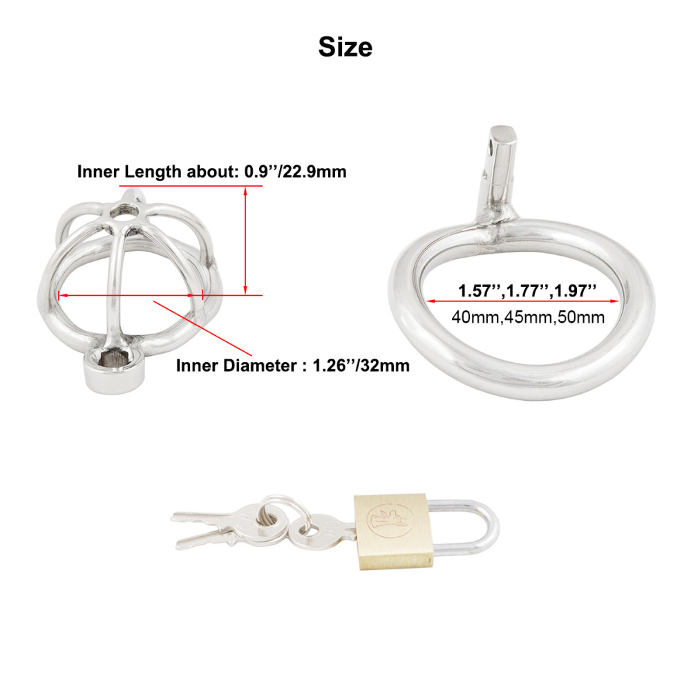 Short Male Chastity Device with Padlock Stainless Steel Cock Cage Virginity Lock Chastity Belt for Adult Game Sex Toy