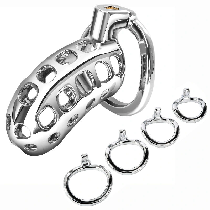 Male Cock Cage Chastity Device - TERNENCE Aluminum Alloy Chastity Cage with 4 Active Rings Lightweight Adult Sex Toy for Men Penis Exercise