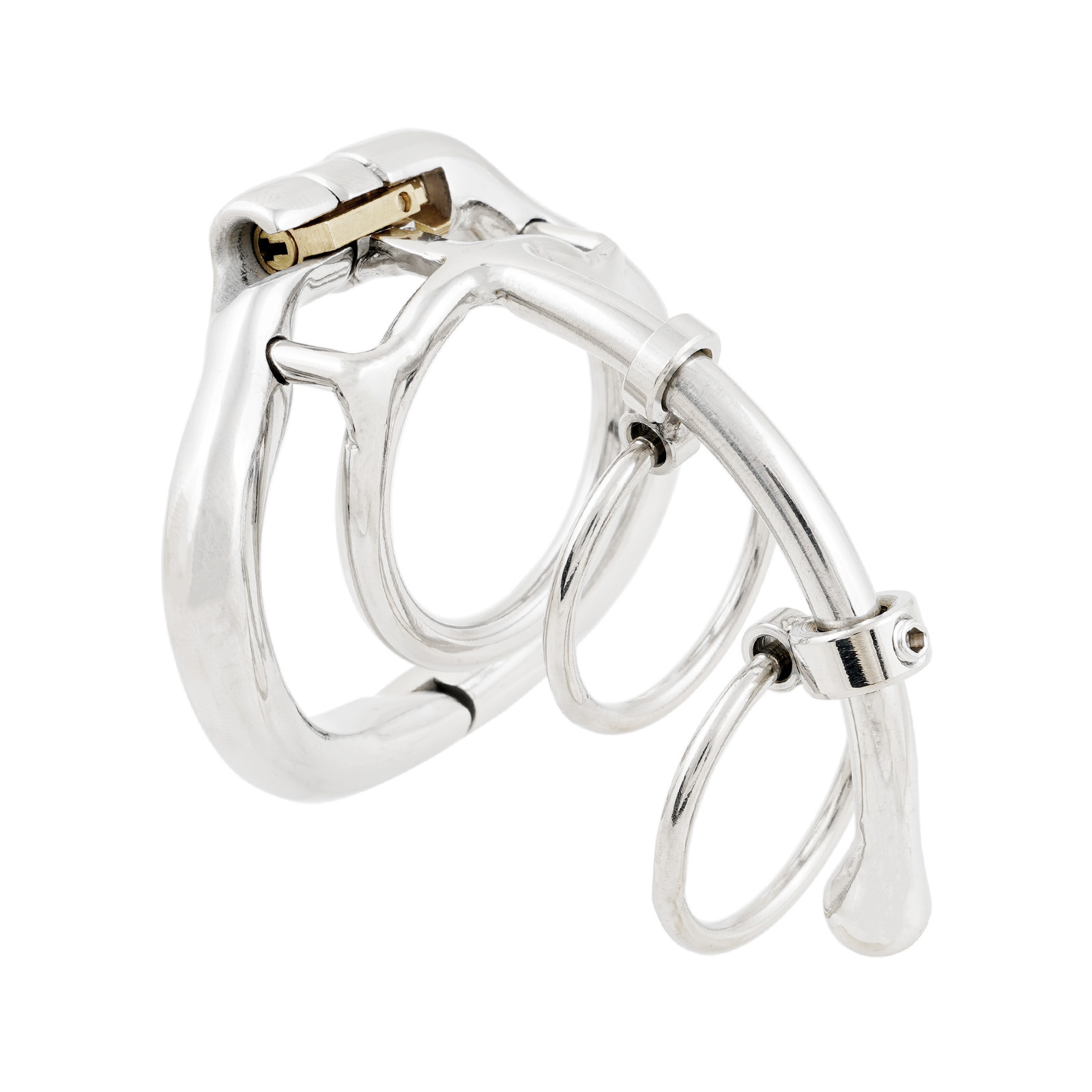 Ternence Male Chastity Device Dual-Ring Cage with Adjustable Length Ergonomic Design Stainless Steel Hinged Ring Male Cock Cage (only cages do not include rings and locks)