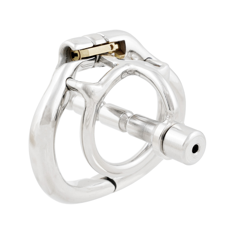 Ternence Male Chastity Device with Detachable Stainless Steel Catheter Ergonomic Design Hinged Ring Men Cock Cage (only cages do not include rings and locks)