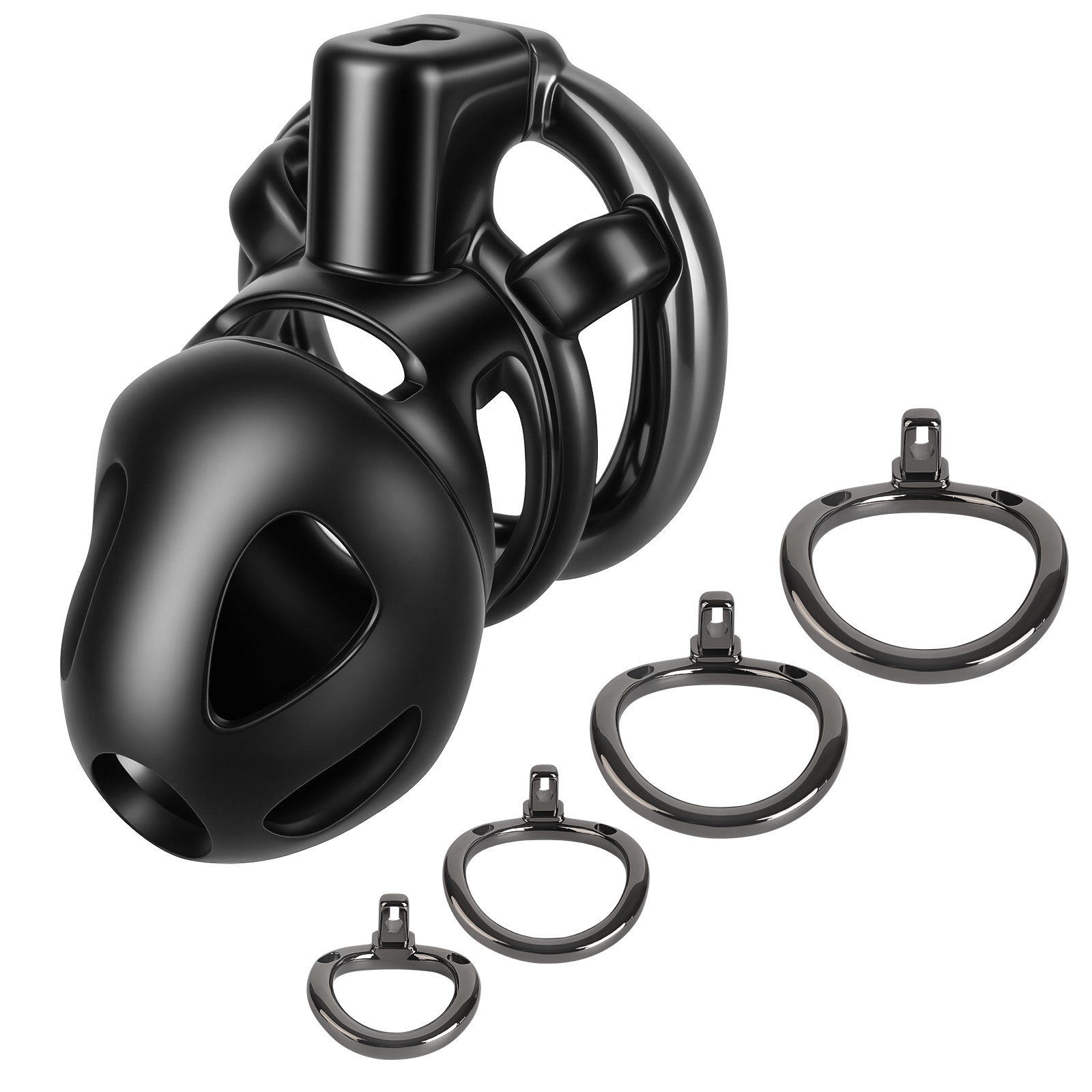 TERNENCE Male Chastity Cage,Lightweight Plastic Chastity Device with 4 Sizes Aluminum Alloy Rings and Invisible Lock for Man Penis Exercise Bondage Gear & Accessories Adult Sex Toys