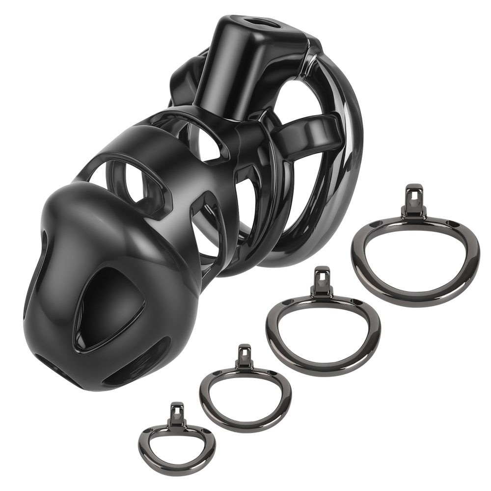 TERNENCE Male Chastity Cage,Lightweight Plastic Chastity Device with 4 Sizes Aluminum Alloy Rings and Invisible Lock for Man Penis Exercise Bondage Gear & Accessories Adult Sex Toys
