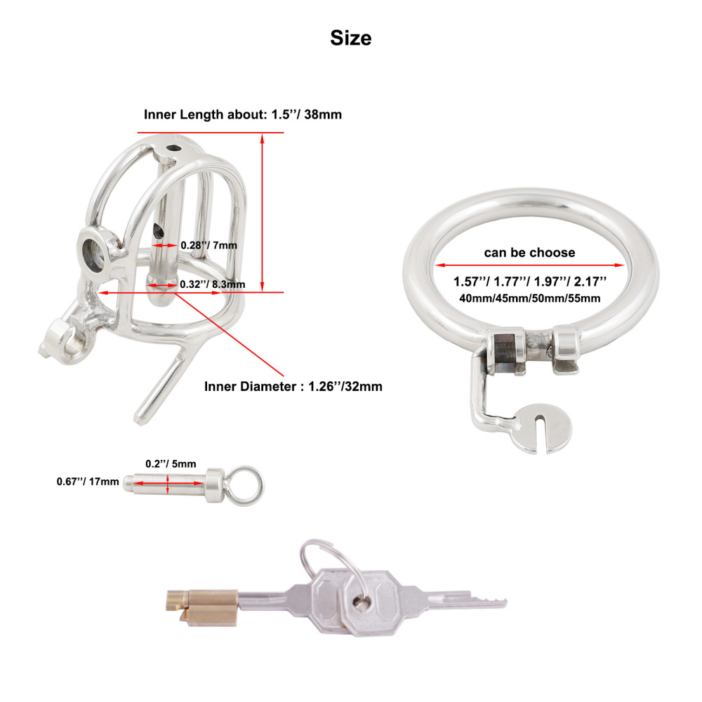 Ternence Male Chastity Device with Removable PA Puncture Closed Ring Small Cock Cage with Steel Catheter
