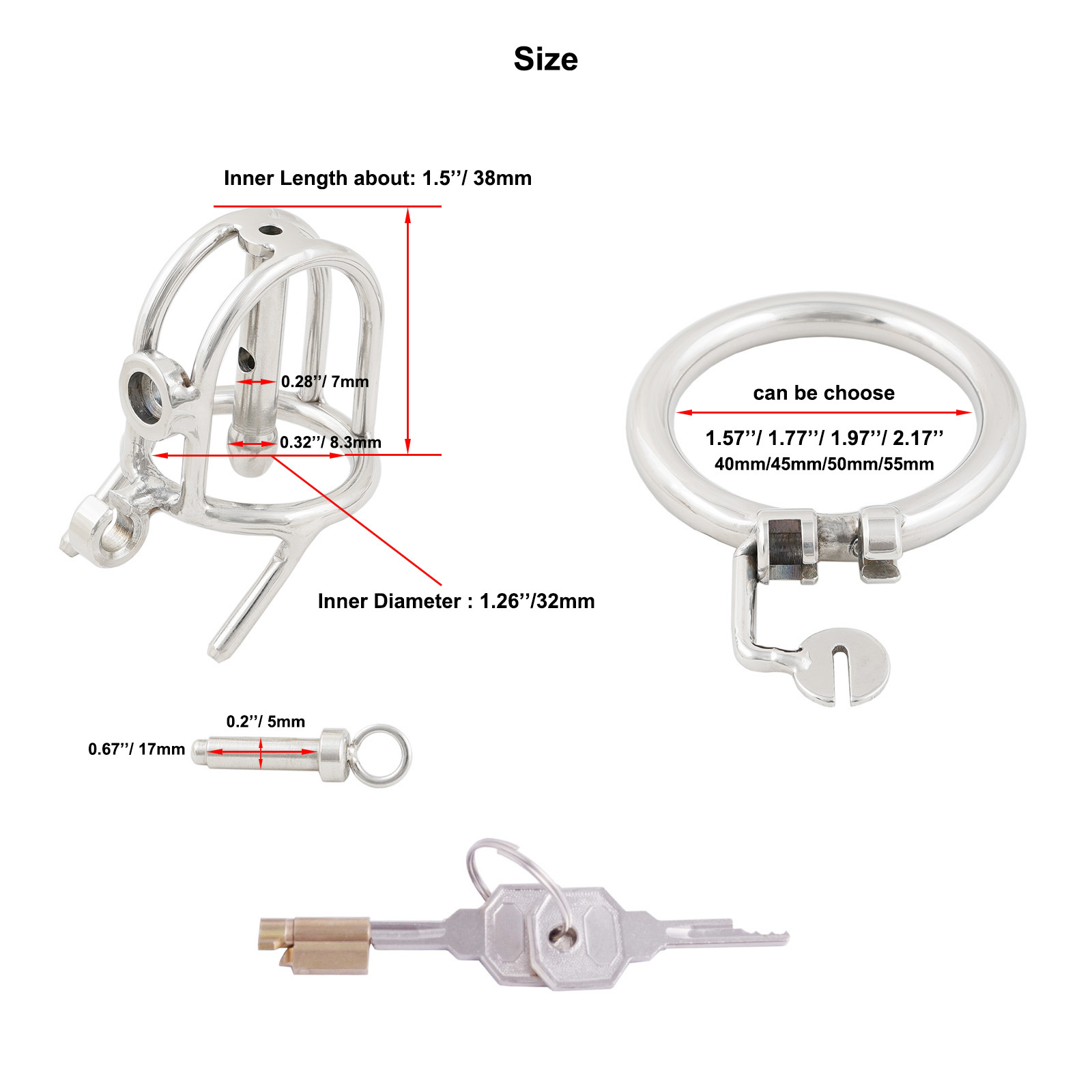 Ternence Male Chastity Device with Removable PA Puncture Closed Ring Small Cock Cage with Steel Catheter (only cages do not include rings and locks)