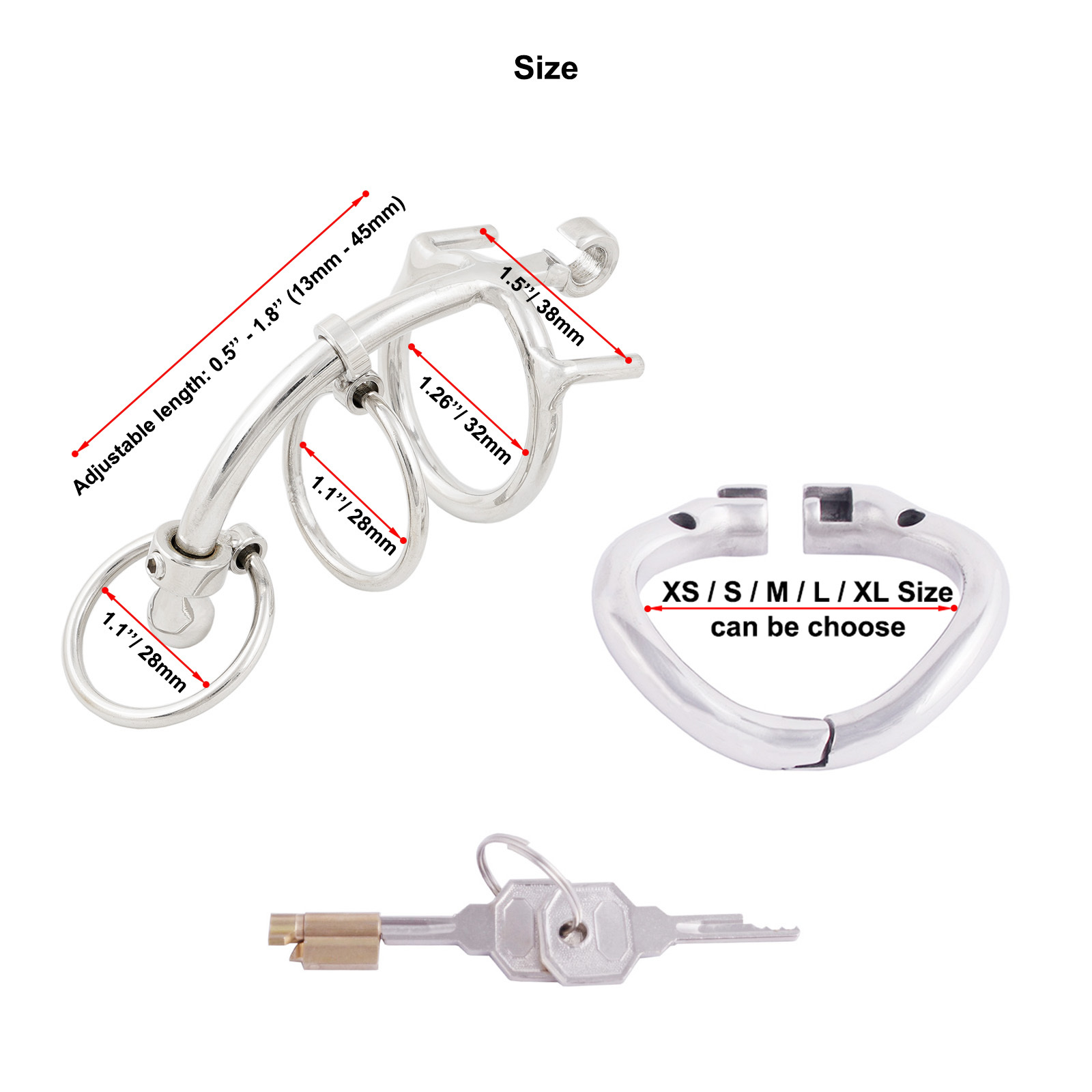 Ternence Male Chastity Device Dual-Ring Cage with Adjustable Length Ergonomic Design Stainless Steel Hinged Ring Male Cock Cage (only cages do not include rings and locks)