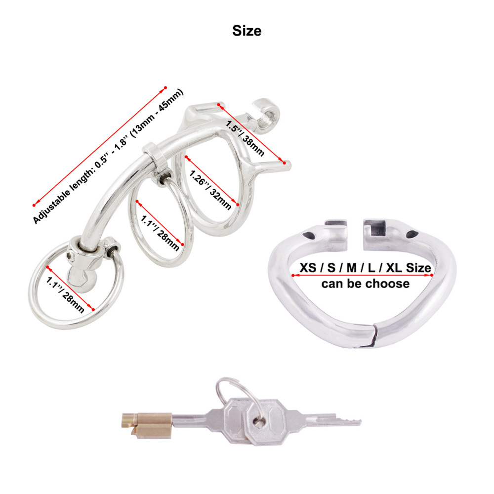 Ternence Male Chastity Device Dual-Ring Cage with Adjustable Length Ergonomic Design Stainless Steel Hinged Ring Male Cock Cage (only cages do not include rings and locks)