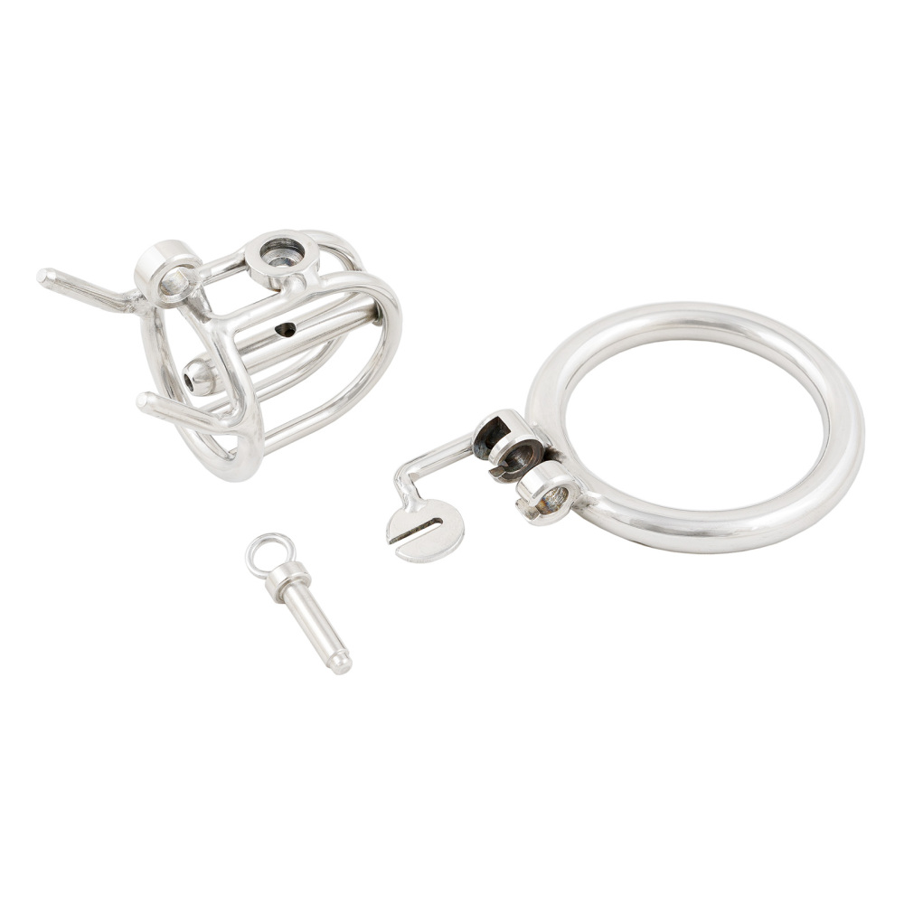 Ternence Male Chastity Device with Removable PA Puncture Closed Ring Small Cock Cage with Steel Catheter (only cages do not include rings and locks)