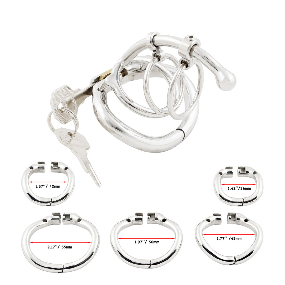 Ternence Male Chastity Device Dual-Ring Cage with Adjustable Length Ergonomic Design Stainless Steel Hinged Ring Male Cock Cage