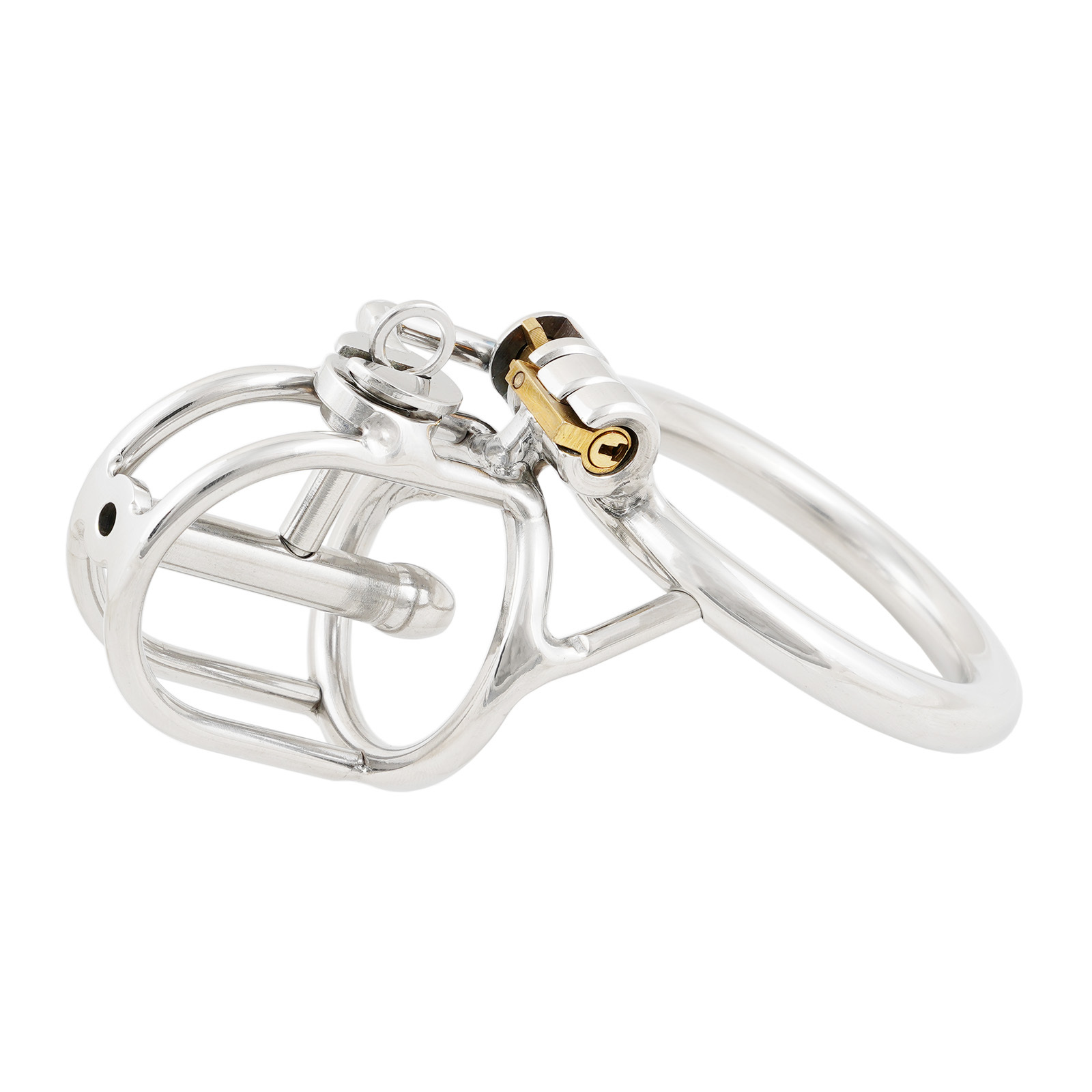 Ternence Male Chastity Device with Removable PA Puncture Closed Ring Small Cock Cage with Steel Catheter