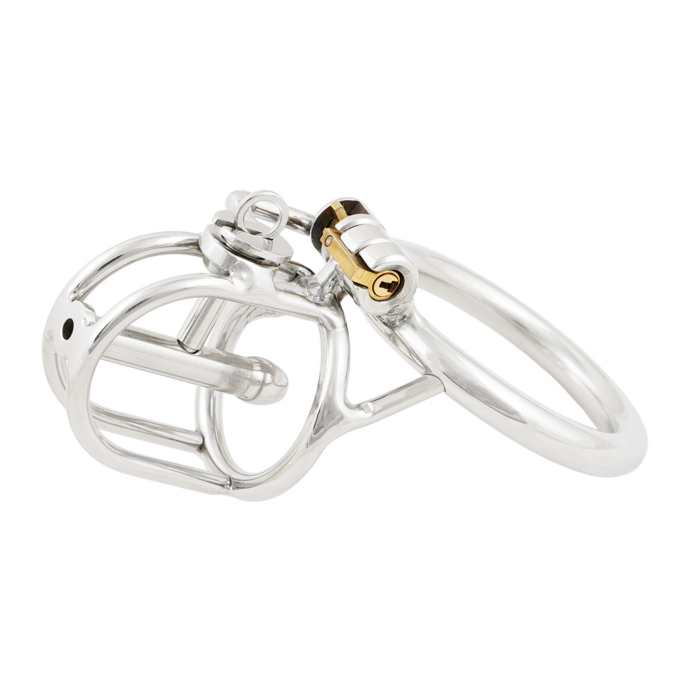 Ternence Male Chastity Device with Removable PA Puncture Closed Ring Small Cock Cage with Steel Catheter (only cages do not include rings and locks)