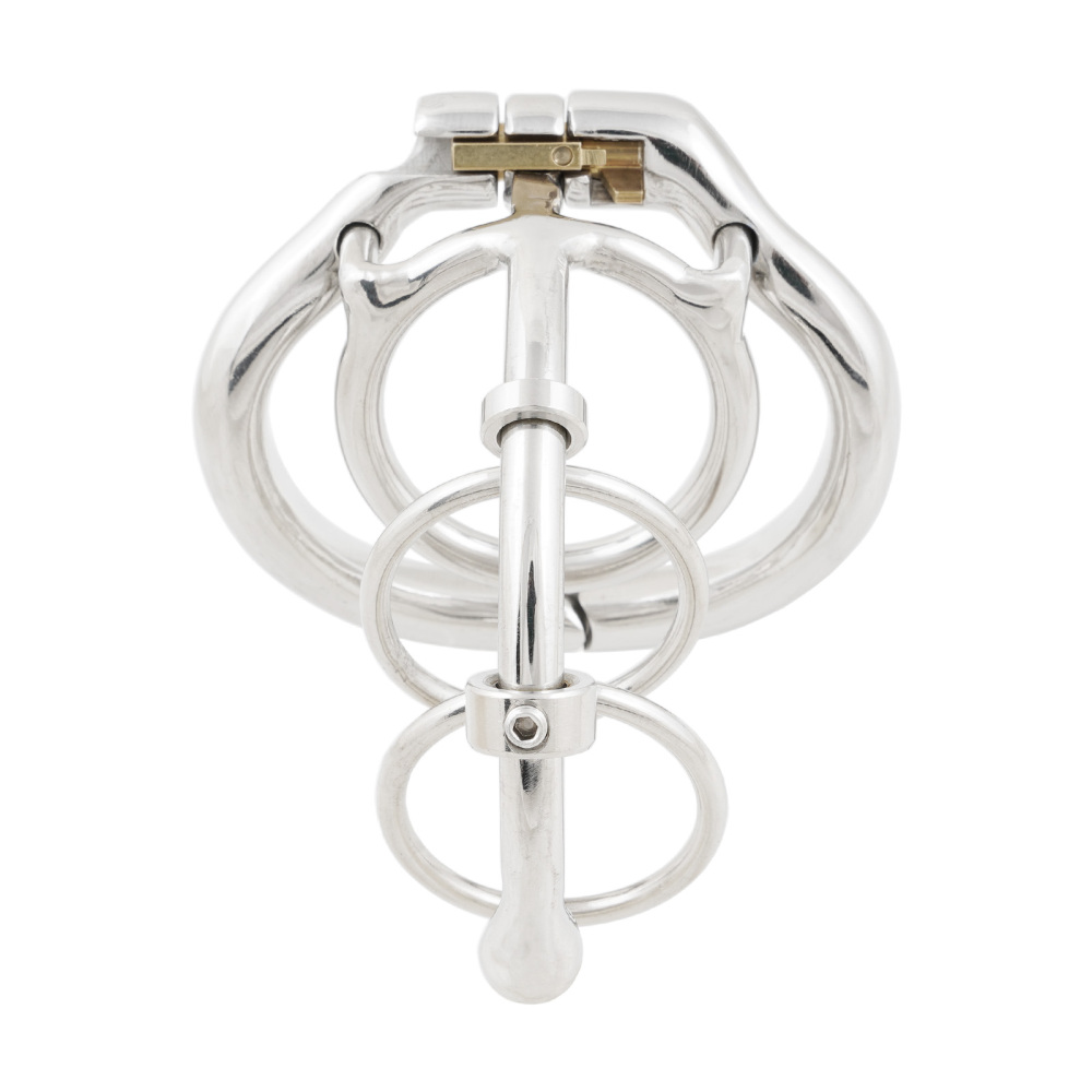 Ternence Male Chastity Device Dual-Ring Cage with Adjustable Length Ergonomic Design Stainless Steel Hinged Ring Male Cock Cage