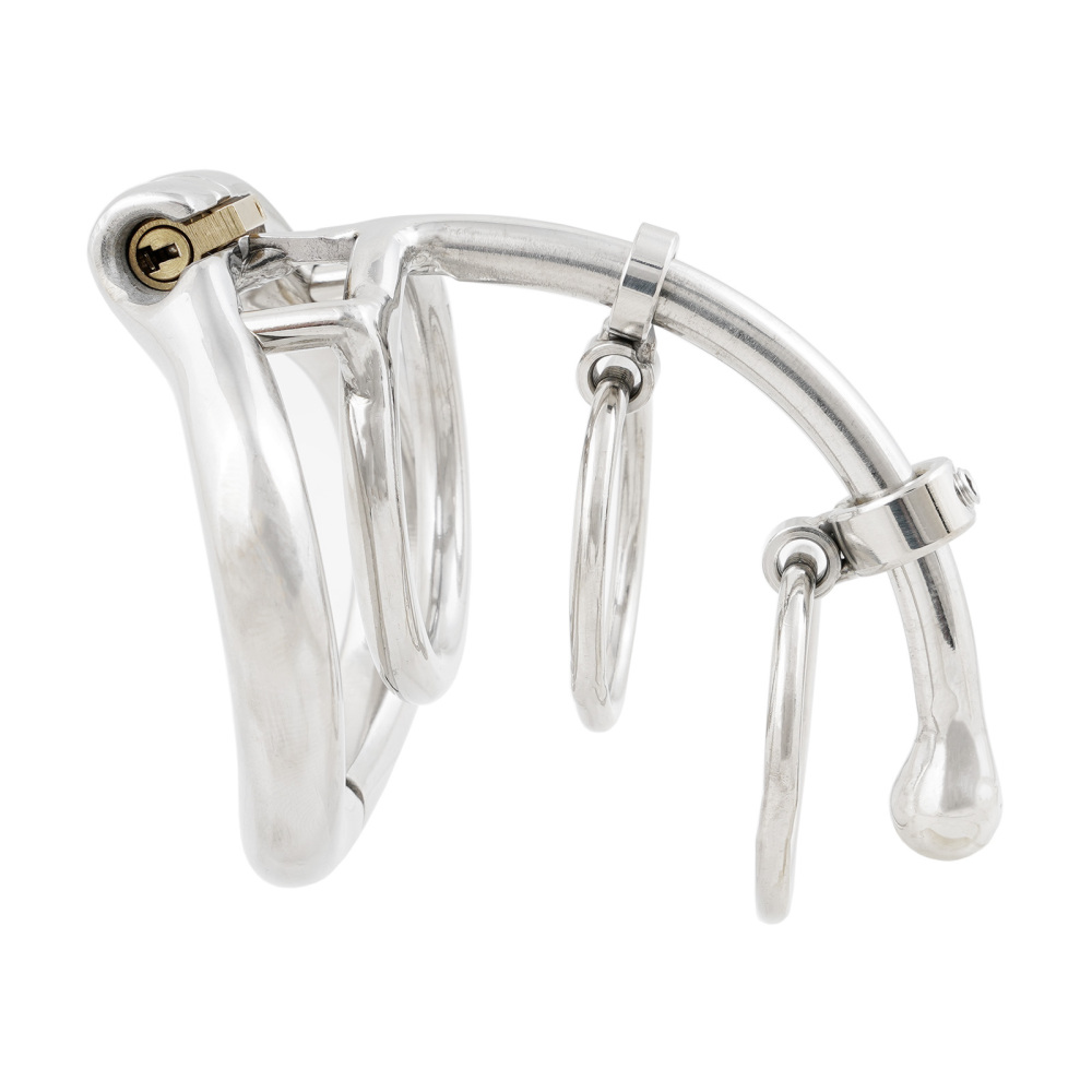 Ternence Male Chastity Device Dual-Ring Cage with Adjustable Length Ergonomic Design Stainless Steel Hinged Ring Male Cock Cage (only cages do not include rings and locks)