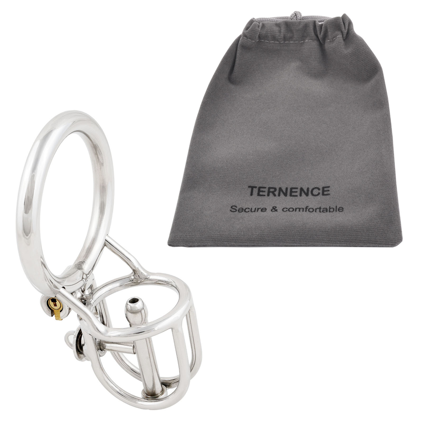 Ternence Male Chastity Device with Removable PA Puncture Closed Ring Small Cock Cage with Steel Catheter