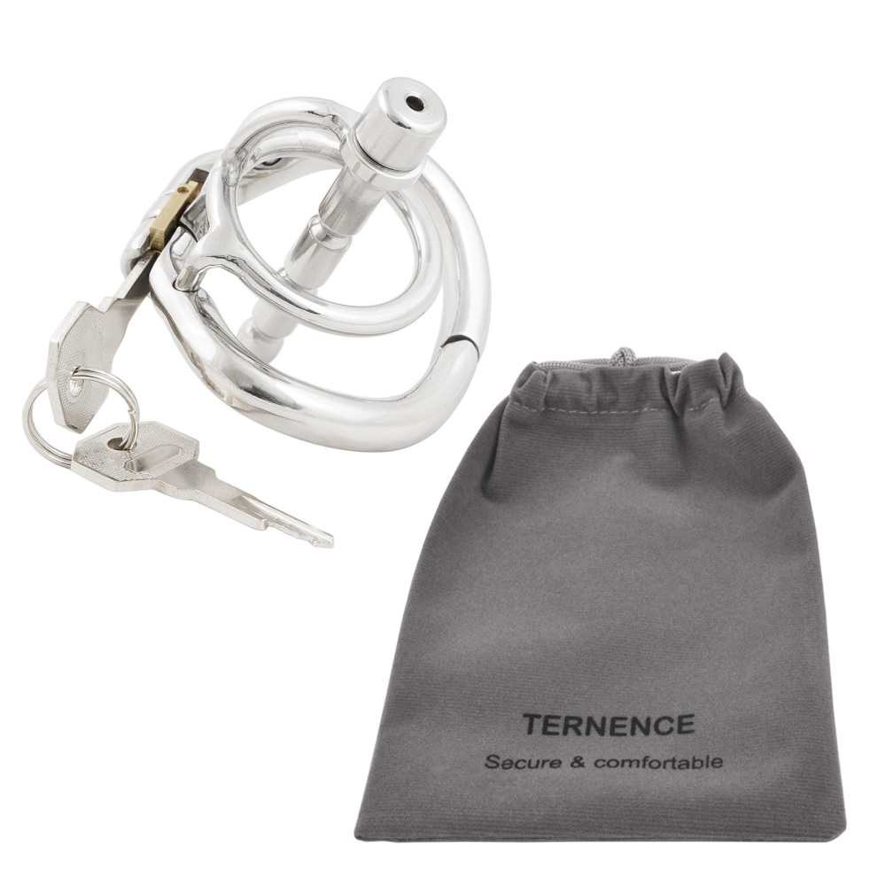 Ternence Male Chastity Device with Detachable Stainless Steel Catheter Ergonomic Design Hinged Ring Men Cock Cage