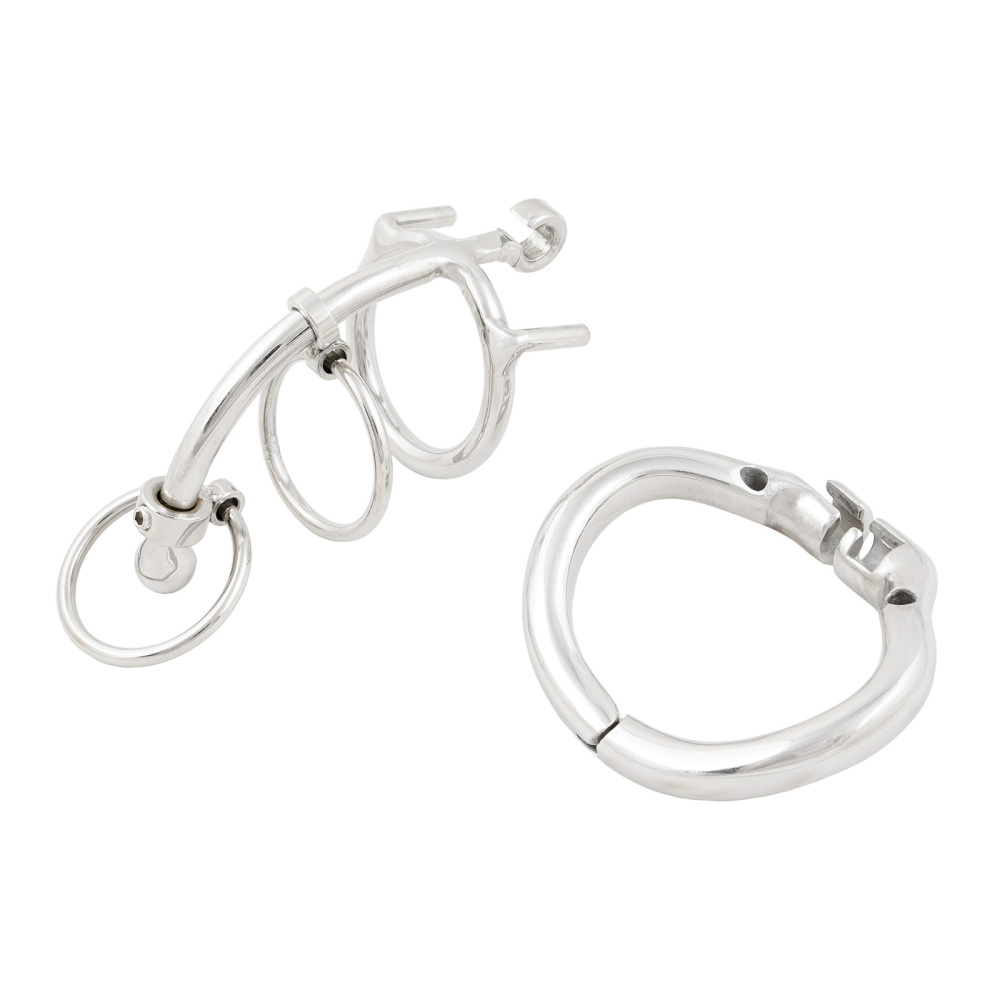 Ternence Male Chastity Device Dual-Ring Cage with Adjustable Length Ergonomic Design Stainless Steel Hinged Ring Male Cock Cage