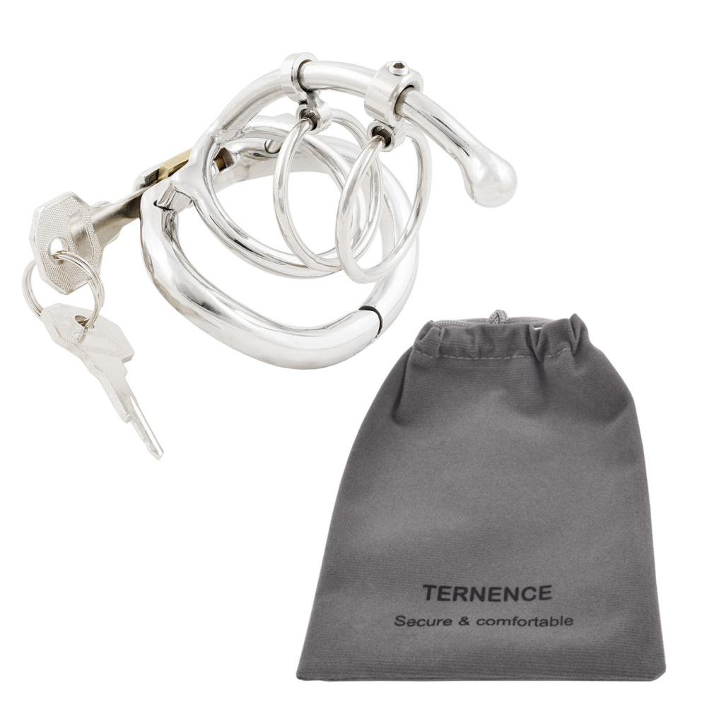 Ternence Male Chastity Device Dual-Ring Cage with Adjustable Length Ergonomic Design Stainless Steel Hinged Ring Male Cock Cage