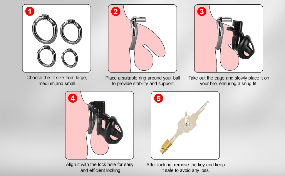 TERNENCE Male Chastity Cage,Lightweight Plastic Chastity Device with 4 Sizes Aluminum Alloy Rings and Invisible Lock for Man Penis Exercise Bondage Gear & Accessories Adult Sex Toys