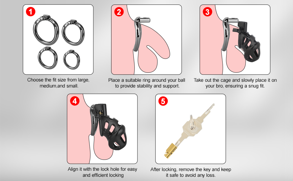 TERNENCE Male Chastity Cage Closed Ring Aluminum Alloy Chastity Device with 4 Sizes Rings for Man Penis Exercise Bondage Gear & Accessories Lightweight Adult Sex Toys Black