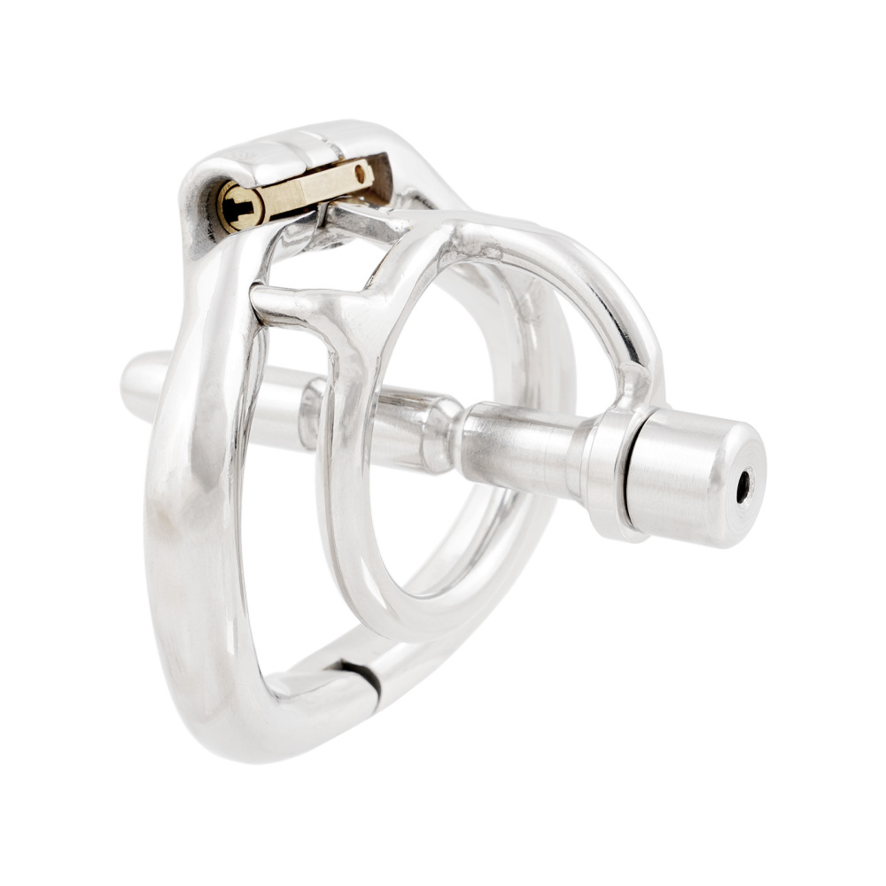 Ternence Male Chastity Device with Detachable Stainless Steel Catheter Ergonomic Design Hinged Ring Men Cock Cage (only cages do not include rings and locks)