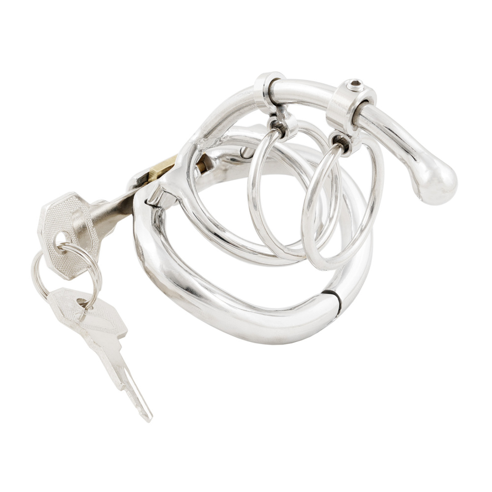 Ternence Male Chastity Device Dual-Ring Cage with Adjustable Length Ergonomic Design Stainless Steel Hinged Ring Male Cock Cage (only cages do not include rings and locks)