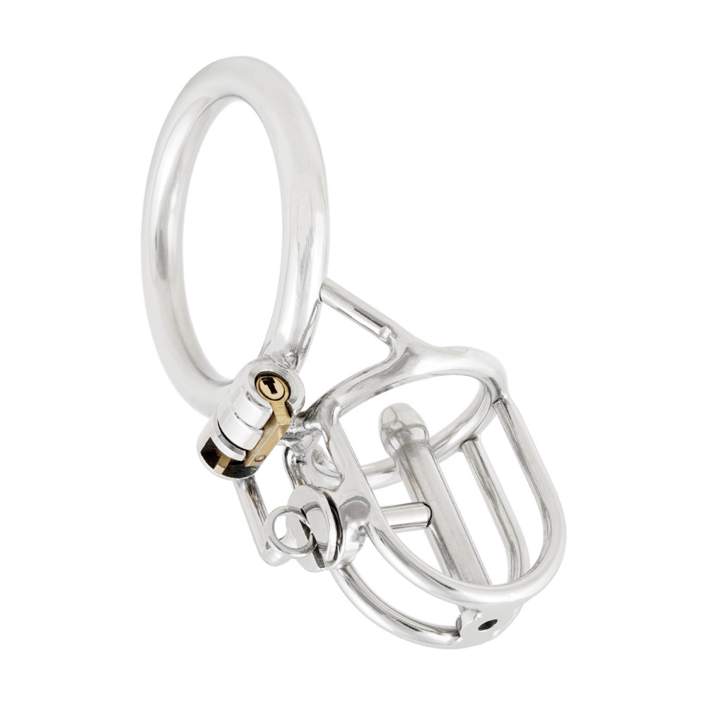 Ternence Male Chastity Device with Removable PA Puncture Closed Ring Small Cock Cage with Steel Catheter (only cages do not include rings and locks)