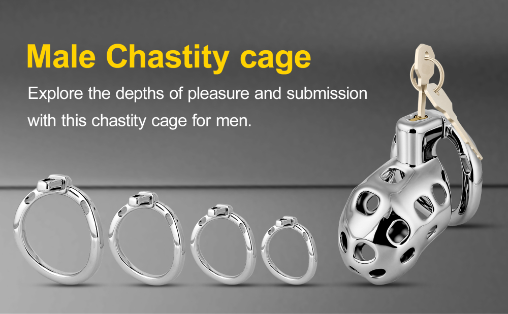 Male Cock Cage Chastity Device - TERNENCE Aluminum Alloy Chastity Cage with 4 Active Rings Lightweight Adult Sex Toy for Men Penis Exercise