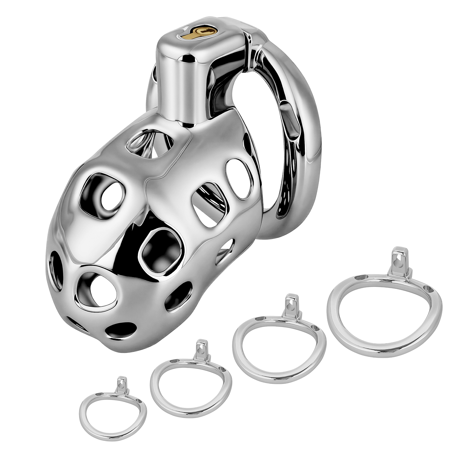 Male Cock Cage Chastity Device - TERNENCE Aluminum Alloy Chastity Cage with 4 Active Rings Lightweight Adult Sex Toy for Men Penis Exercise