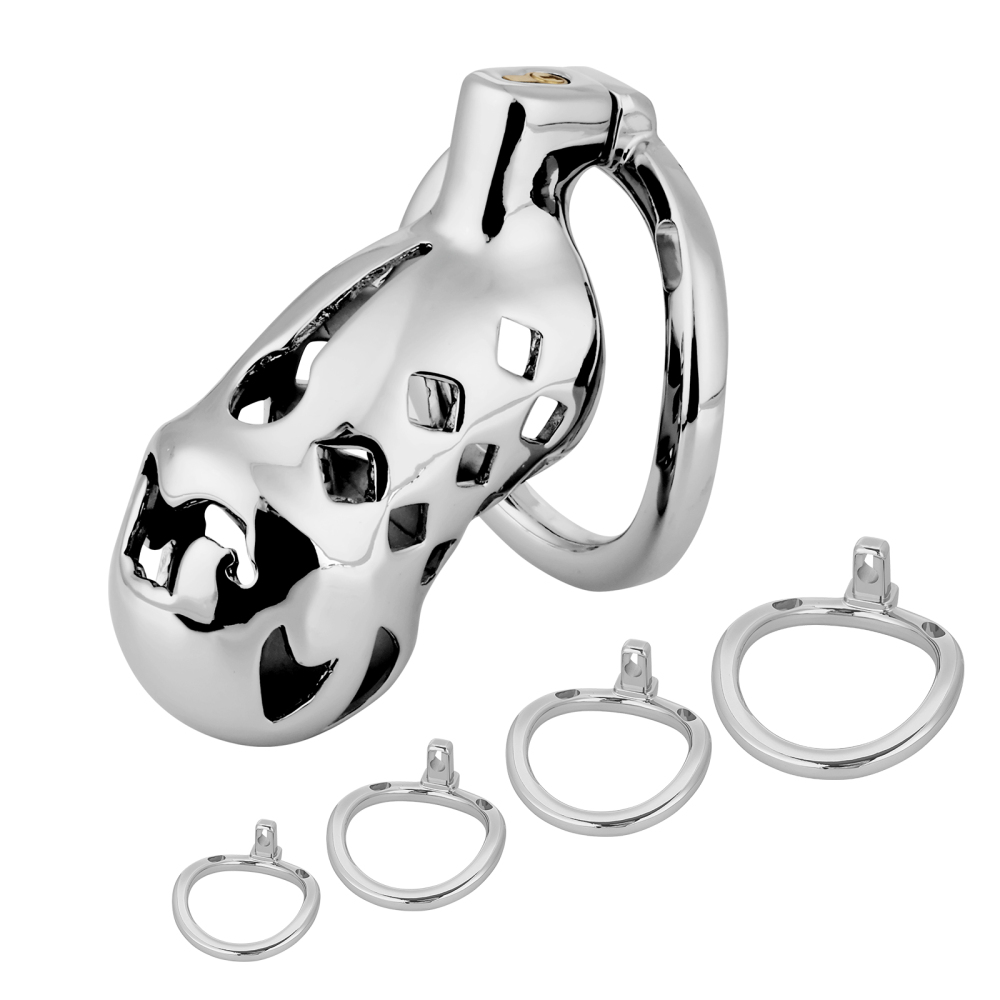 Male Chastity Cage, Aluminum Alloy Chastity Device with 4 Sizes Rings and Invisible Lock for Man Penis Exercise Bondage Gear & Accessories Lightweight Adult Sex Toys