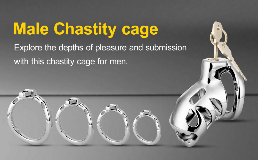 Male Chastity Device Cock Cage Aluminum Alloy Lightweight Invisible Lock Chastity Cage with 4 Active Rings & Keys Adult Sex Toy for Men Penis Exercise and Abstinence